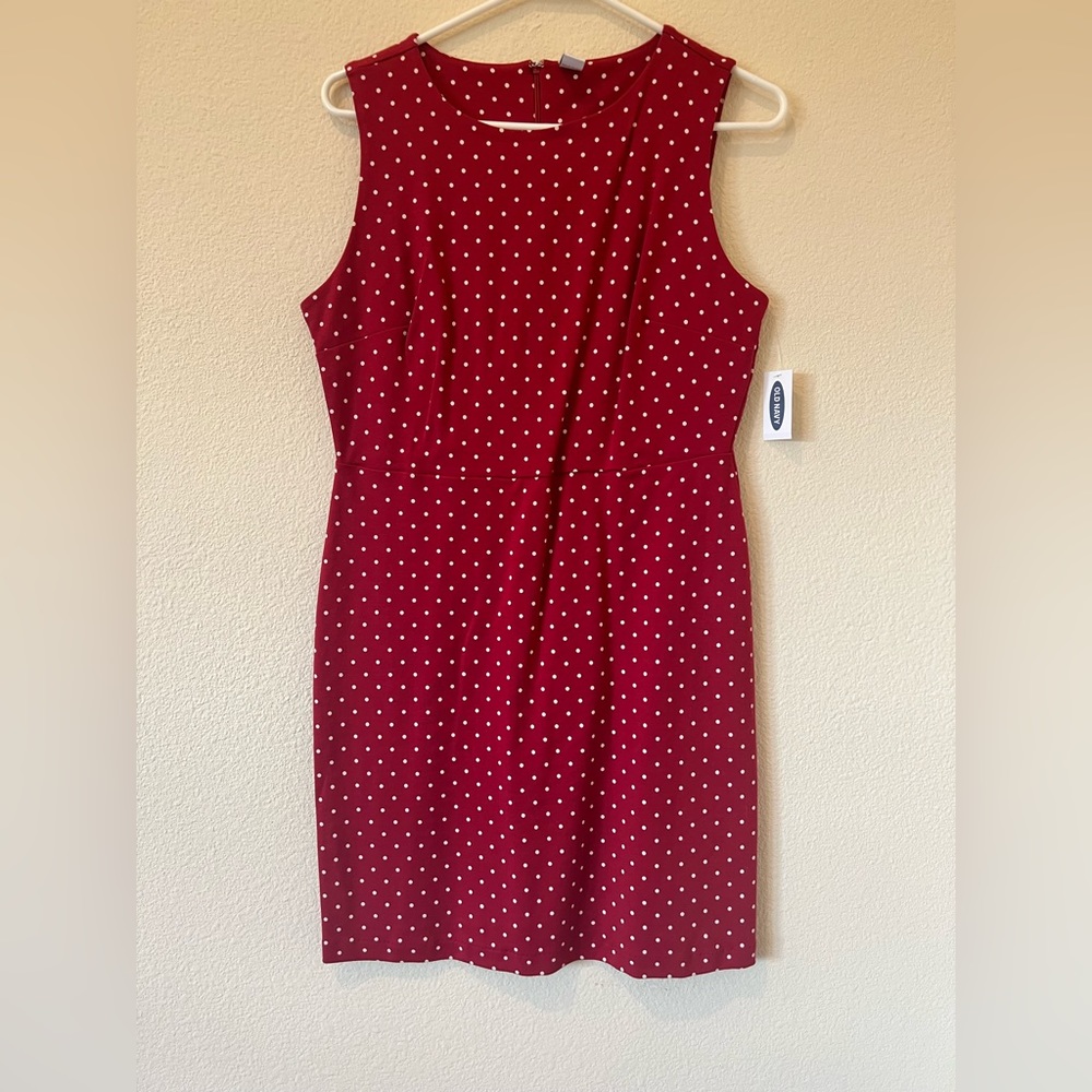 Old navy red knee length dress with white polkadots size medium